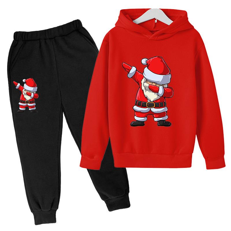 キッズ 長袖 トップス パンツ 上下セット クリスマス サンタクロース柄 トレーナー スウェットパンツ セットアップ 男の子 女の子 子供 普段着 部屋着 アウトドア