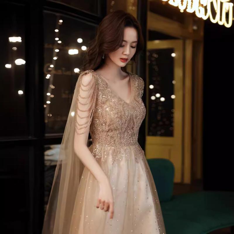 パーティードレス レディース 春 エレガント 高見え ロング丈 深Vネック チュール イブニングドレス 結婚式 二次会 謝恩会 発表会 演奏会 キャミソールワンピース Ａライン ベージュ ワインレッド