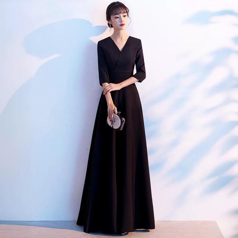 ドレス レディース 晩餐会 イブニングドレス ロング丈 ブラック レッド ホワイト 深Vネック パーティー 結婚式 演奏会 ステージ衣装 フォーマル 合唱 演出服 修身 無地 ポリエステル