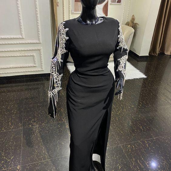 ワンピース レディース パーティー ドレス ロング丈 ブラック ポリエステル 長袖 ラウンドネック エレガント 秋冬 クラブ イベント セクシー 低腰