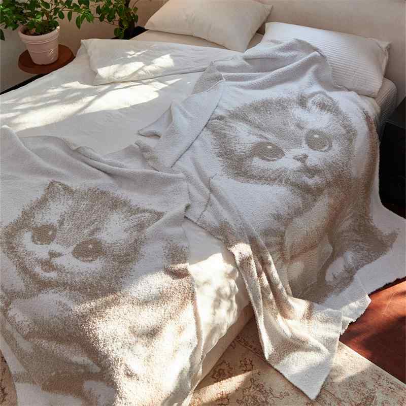 毛布 かわいい猫柄 ニット ひざ掛け 肩掛け ブランケット ポリエステル 膝掛け 昼寝 冷房対策 オフィス アウトドア ソファ
