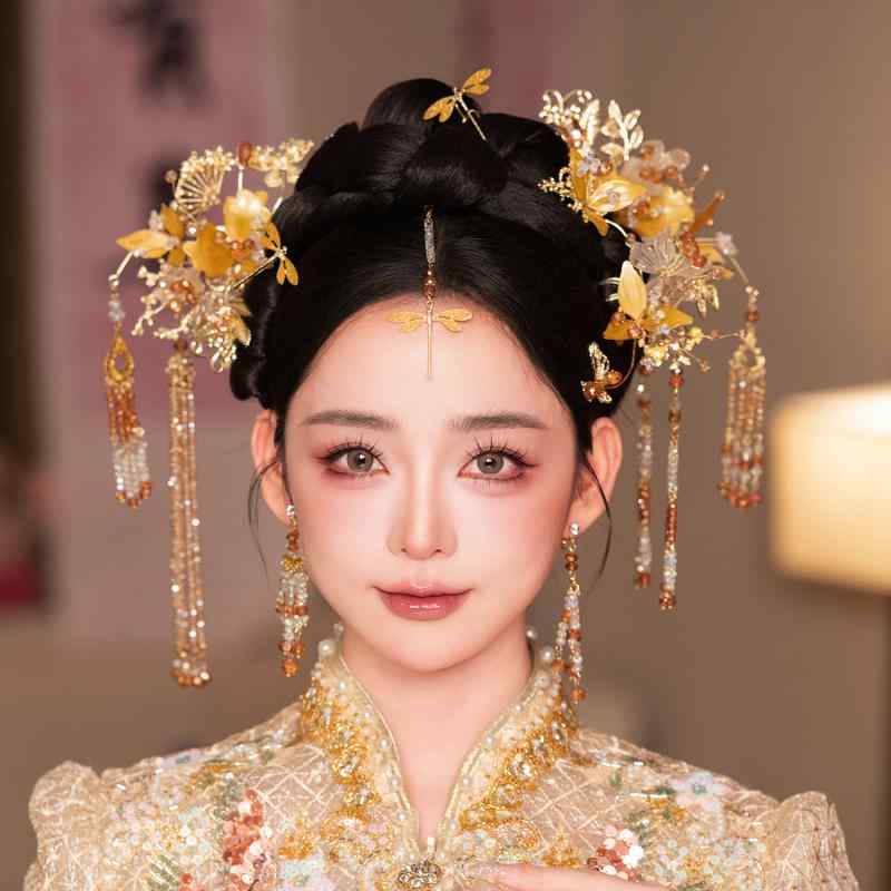 ヘアアクセサリー レディース ブライダル 髪飾り かんざし ゴールド 水晶 クリスタル タッセル 花 シンプル ウェディング 結婚式 和装 レトロ