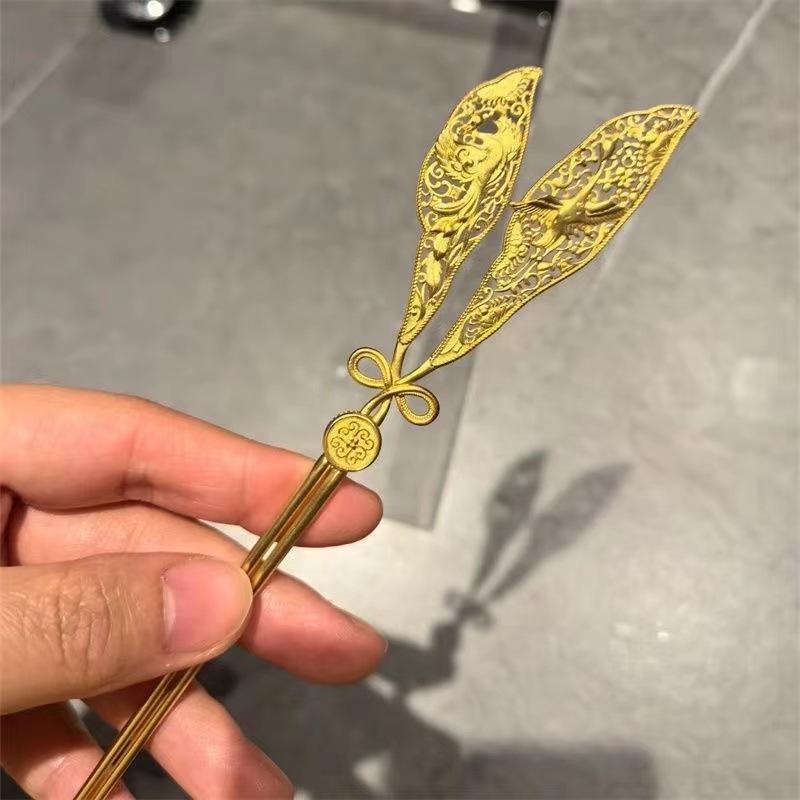 ヘアアクセサリー レディース かんざし ゴールド 宮廷風 簪 レトロ 電気メッキ加工 高級感
