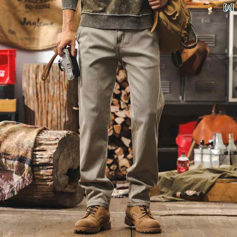 ジーンズ 男性用 ストレート 薄手 デニム ワークパンツ リラックスフィット カジュアル 春｜Tanzan