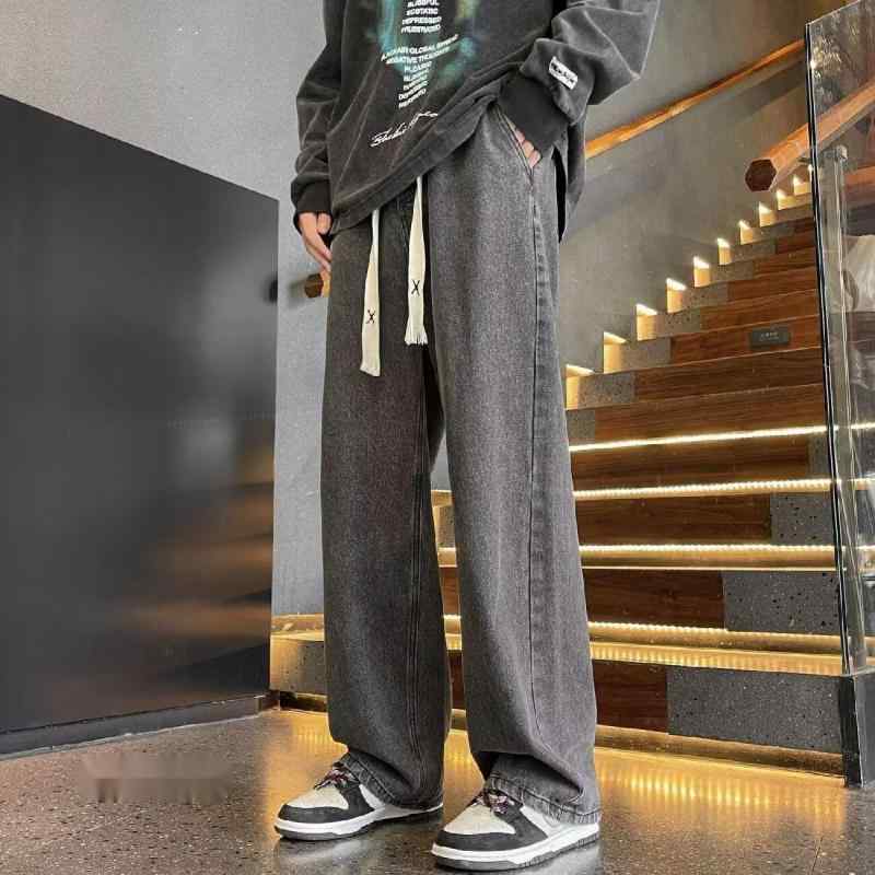 デニム メンズ デニムパンツ ジーンズ ジーパン ワイドレッグ ストレート ルーズフィット ウォッシュ加工 ユーズド加工 薄手