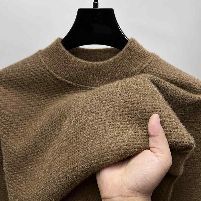 編み物 メンズ 成人男性用 タートルネック トップス 羊毛 無地 秋冬 朦々たる 裏起毛 肌付き 普段使い走り 心地好い 生あたたかい 長袖 カットソー 珈琲色 ベージュ 緑であること 薄墨色 黒いこと