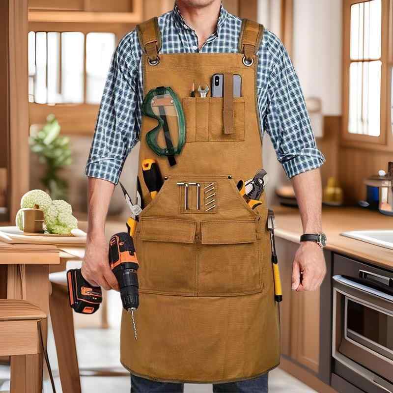 エプロン 男女兼用 厚手 帆布 防水 作業エプロン カフェエプロン DIY ガーデニング ワークエプロン 汚れ防止 丈夫 無地 シンプル コーヒー色 ダークグレー キャメル ブラック