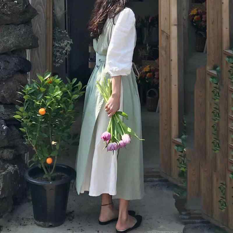 エプロン レディース コットン リネン 無地 カフェ風 森ガール かわいい 防汚 ワークエプロン 山桜ピンク コーヒー 豆グリーン イエロー ホワイト