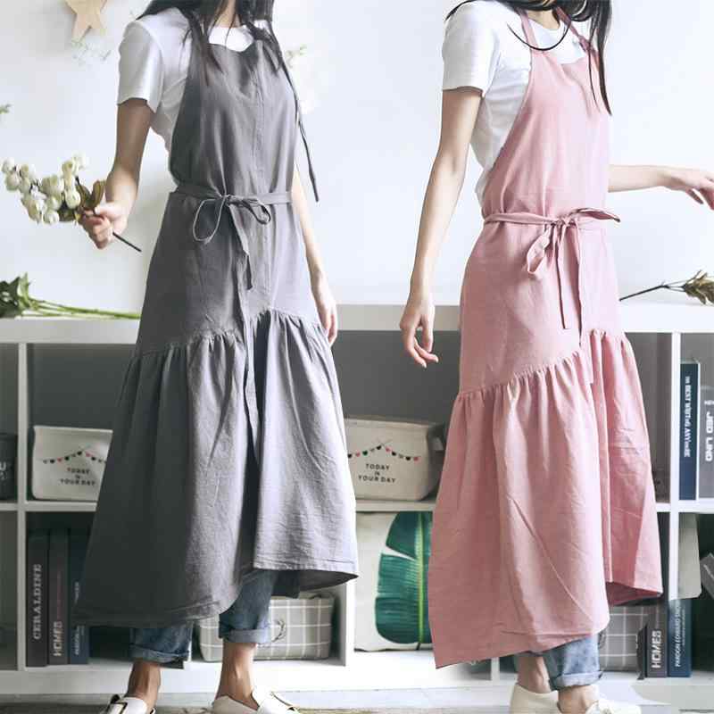 エプロン レディース 日式 コットン リネン 魚尾 ロング丈 体型カバー 花柄 無地 ピンク ブルー グレー カフェ ネイルサロン ワーク 制服 ロゴ入れ可能 4,489円