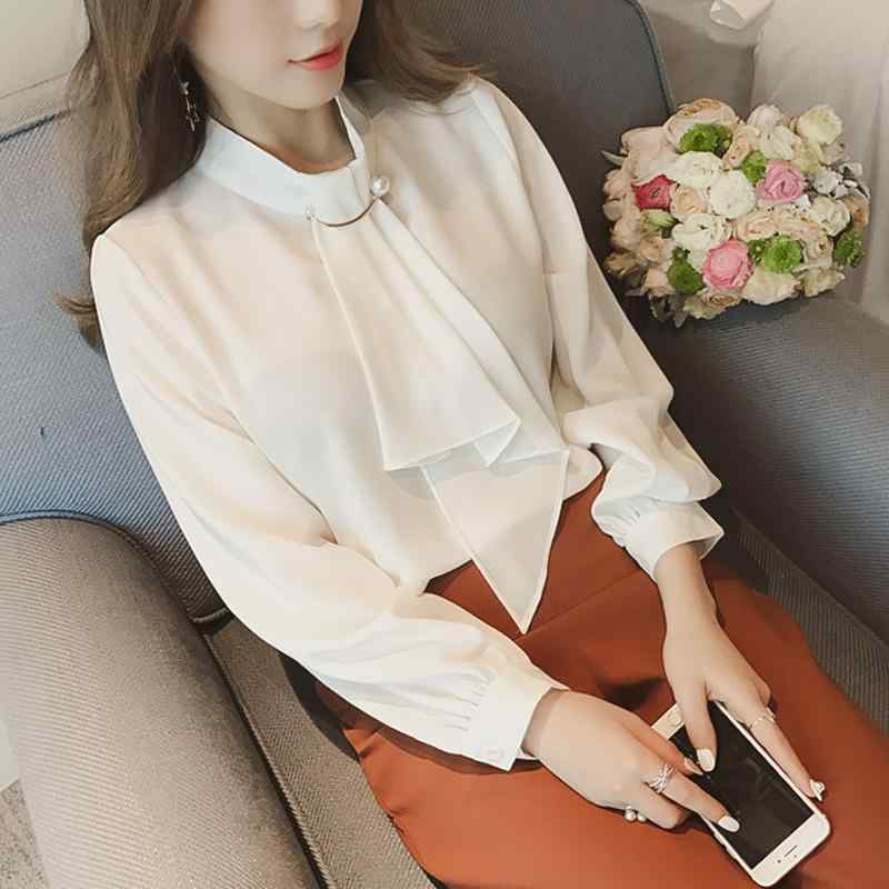 シャツ レディース 春夏 韓国風 ランタンスリーブ シフォン ブラウス トップス 長袖 カットソー プルオーバー ポリエステル 無地 オフィス 通勤 きれいめ かわいい 白 ピンク系 ブルーグレー