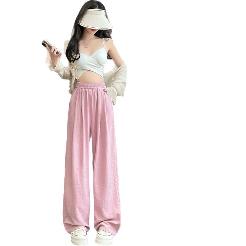 パンツ レディース イージーパンツ 接触冷感 再生繊維 ワイドパンツ ゆったり ストレートパンツ スポーツ ルームウェア 部屋着 高身長 小柄 米白 黄色 ブルー ブラック ピンク カーキ グリーン