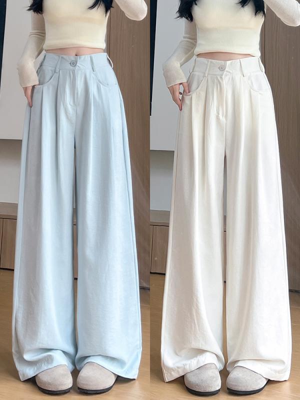 パンツ レディース 接触冷感 アイスシルク ゆったり ストレート 薄手 無地 スラックス ズボン ボトムス カジュアル オフィスカジュアル きれいめ ミントブルー ピンク系 ベージュ カーキ S M L XL