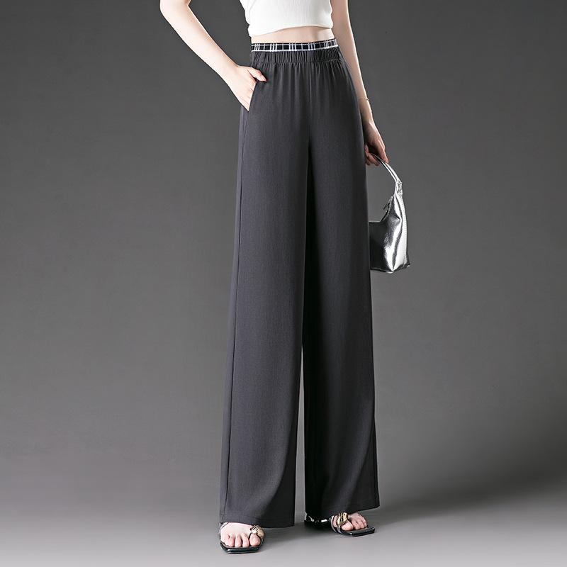 パンツ レディース 春夏 薄手 ワイド 高見え ポリエステル ゆったり ストレート ズボン S M L XL 2XL 3XL 4XL 5XL