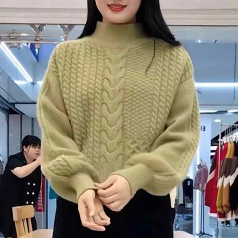 ニット レディース 秋冬 半ハイネック ランタンスリーブ ゆったり かわいい 着痩せ トップス アンゴラ 長袖 プルオーバー 普段使い デート