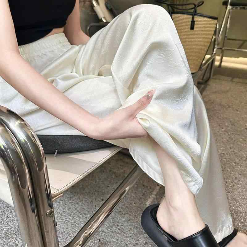 パンツ レディース 黒色 酢酸 サテン ワイドレッグパンツ ゆったり 体型カバー 春夏 高見え ストレートパンツ リラックスパンツ 文芸風