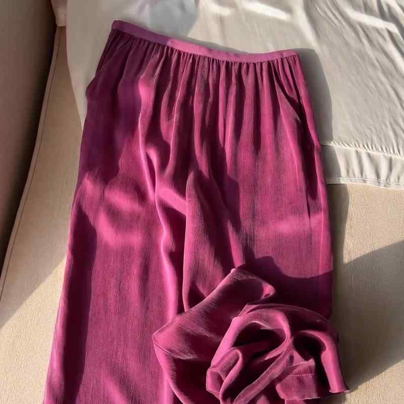 パンツ レディース 高級感 パープル系 キュプラ 接触冷感 ワイドレッグパンツ 薄手 通気性 リラックス ストレートパンツ ハイウエスト 日韓スタイル カジュアル S M L XL 2XL 3XL