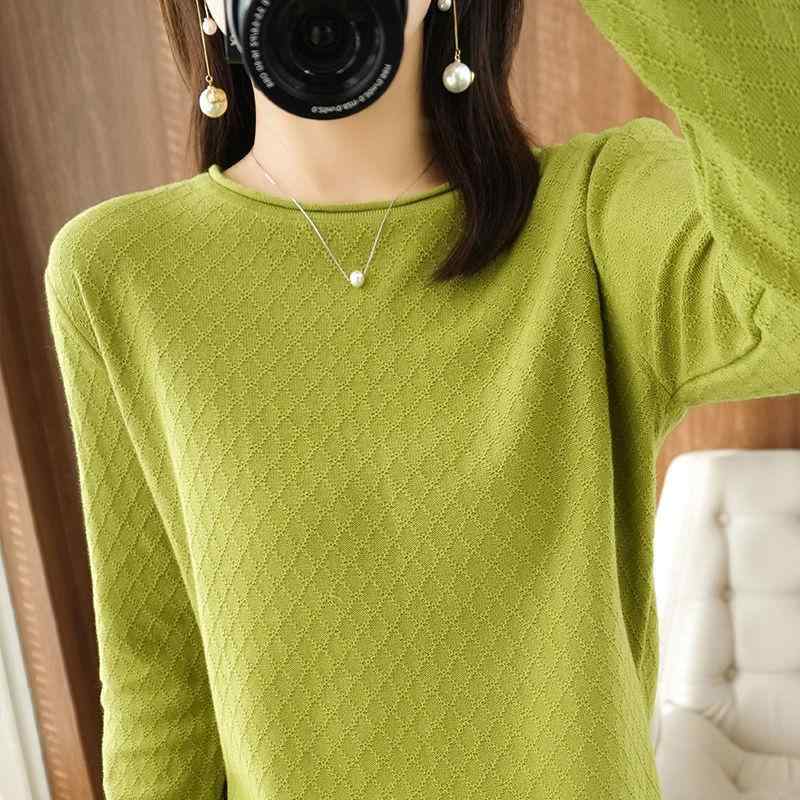 ニット レディース 春 秋 綿 ラウンドネック ロールエッジ ニット トップス 中厚 ニットインナー ゆったり 大きめサイズ ショート丈 プルオーバー ブラウン ブラック デニムブルー パープル マスタード グリーン レッド