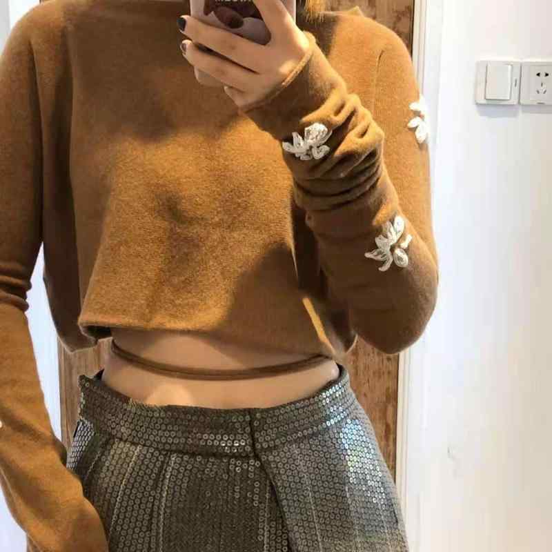 ニット レディース 羊毛 トップス 長袖 赤色 ラウンドネック ショート丈 へそ出し プルオーバー ゆったり かわいい 清新 甘め 秋冬