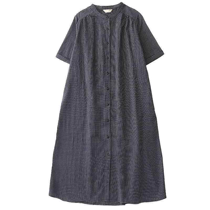 ワンピース レディース 春夏 半袖 シャツワンピース チェック柄 Aライン ミモレ丈 ゆったり 綿麻 文芸風 レトロ おしゃれ 普段使い(x3) 8,035円