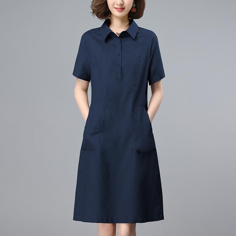 ワンピース レディース 亜麻 Aライン シャツワンピース 半袖 ゆったり 膝丈 ミモレ丈 3D 無地 カ ジュアル 中国風 文芸復古 母親 普段使い ネイビー カーキ パープル グリーン｜Tanzan 8,225円