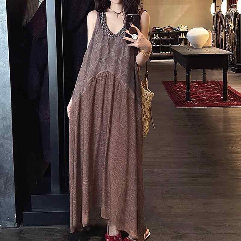 衣装 レディース 麻 A伝達ルート ノースリーブ ミモレ丈 ぶどう酒赤いこと 杏色 薄墨色 うつり変わり 当たること冷感 2025春夏