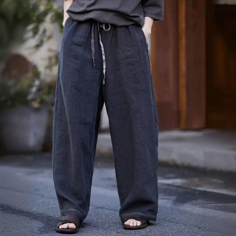 パンツ レディース 春夏 リネン ワイドパンツ ストレート ゆったり 青灰色 麻 涼しい ロング 薄手 通勤着 普段使い