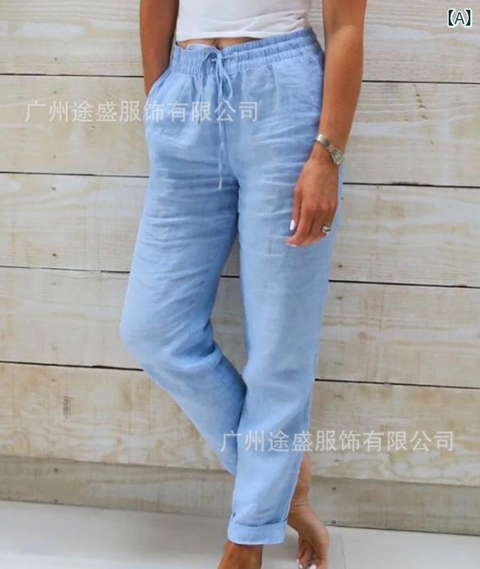 パンツ レディース 綿麻 ワイドレッグパンツ リラックスパンツ イージーパンツ 伸縮性 ウエストゴム カジュアル ゆったり 普段使い 部屋着 春夏 ブルー カーキ オリーブグリーン パープル ブラック グレー グリーン ブラウン ホワイト ベージュ S