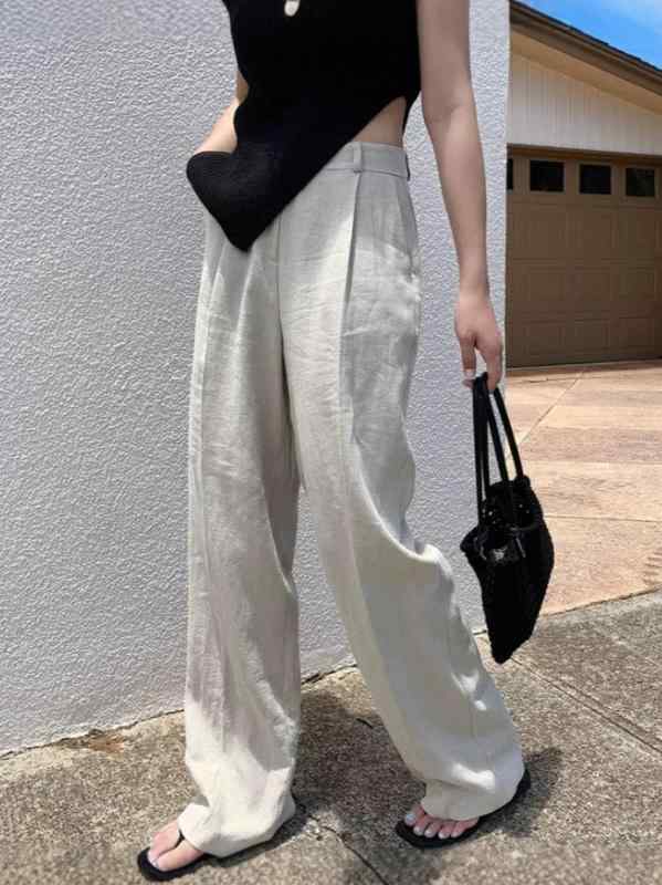 パンツ レディース 天?麻 リネン混紡 高腰 ワイドレッグパンツ ストレートパンツ ルーズ 薄手 接触冷感 部屋着 普段使い S M L XL