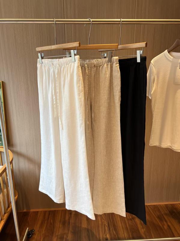 パンツ レディース 春 高見え リネン ワイドパンツ カジュアル ゆったり 楽ちん スラックス 美脚 ウエストゴム 調整紐 白 黒 S M L