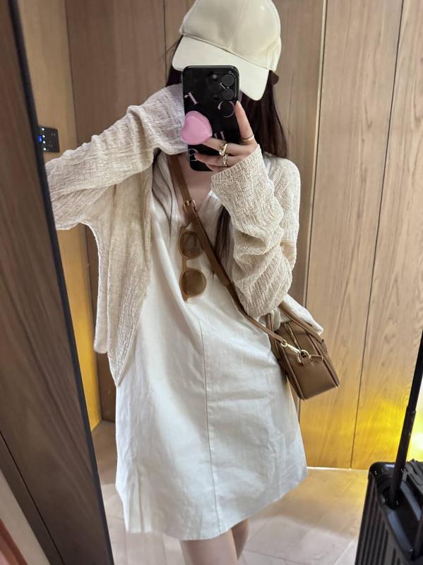衣装 レディース 麻 リネン Vのど首 ノースリーブ 膝丈 MIDI丈 無地 心地よい 分かりやすい 春夏 薄っぺら 軽さ 白 白いこと