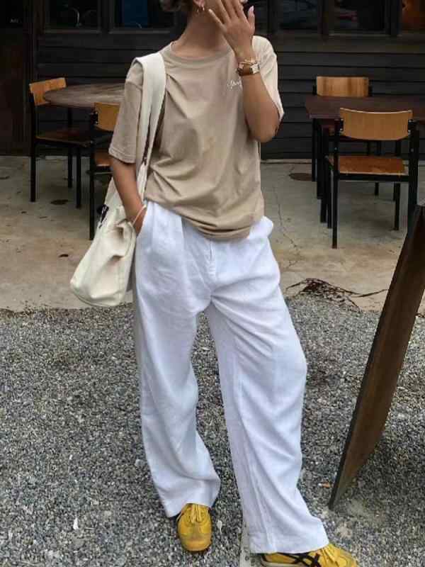 パンツ レディース 亜麻 リネン ワイドレッグパンツ ルーズフィット ストレート テーパードパンツ 白 麻 綿 ミモレ丈 普段使い 部屋着 春夏