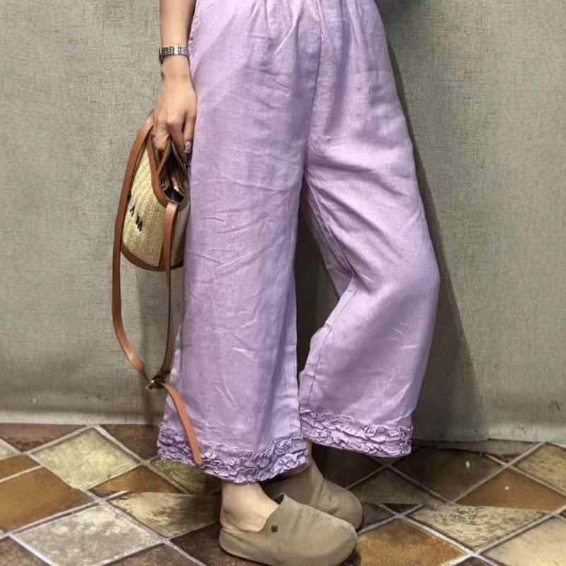 ズボン下 レディース リネンズボン下 広々としたズボン下 麻 麻 ゆったり 引っ切り無いズボン下 イージーパンツ 天然ゴム酉の方角 中国風 レトロ 黒いこと 白いこと ベージュ 青み パープル サクラ色 赤いこと 緑であること カーキ 黄色 オレンジ色 読みもの返り咲き
