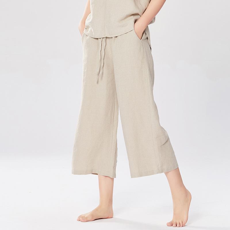 パンツ レディース 麻 リネン ワイドレッグ 春夏 文芸 レトロ カジュアル ゆったり ストレート 麻本色 デニムブルー グレー イージーパンツ リラックス 中国風
