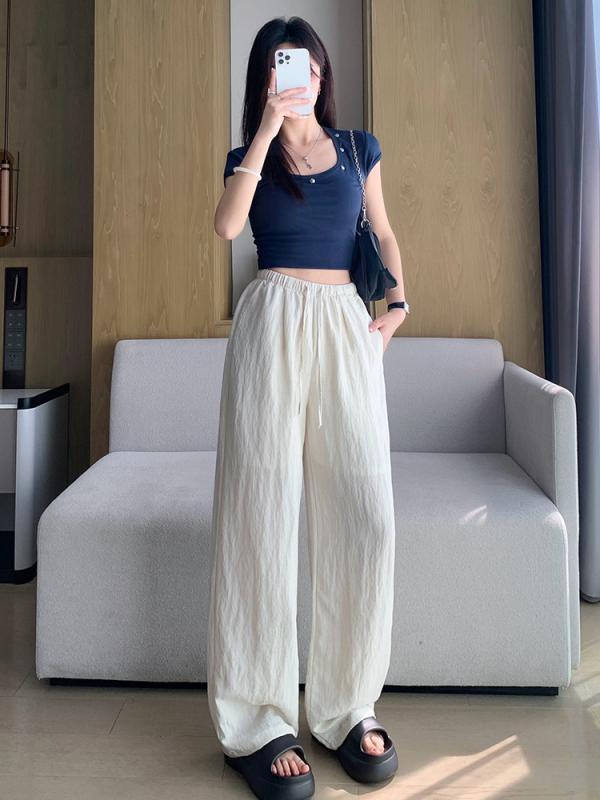 パンツ レディース 天絲麻 リネンブレンド ワイドレッグパンツ ゆったり ストレートパンツ 杏色 黒 紫 カーキ ネイビー ブルー 薄手 高腰 カジュアル 日韓スタイル 4,553円