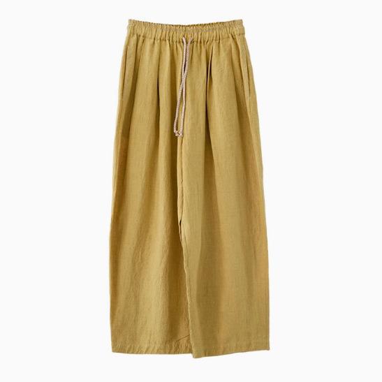 パンツ レディース 麻 リネン ワイドレッグパンツ ズボン リラックスパンツ イージーパンツ 春夏 イエロー