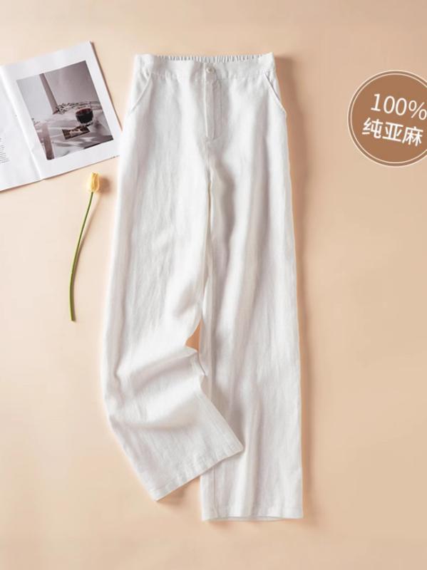 リネンパンツ レディース ワイドレッグパンツ 文芸風 ゆるかわ 通気性 ドローストリングパンツ ロングパンツ カジュアルパンツ 高品質リネン ゆったり 春夏