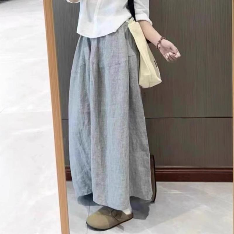 パンツ レディース リネン ワイドレッグ 春夏 接触冷感 ゆったり ハイウエスト 薄手 九分丈 ズボン 快適 グレー