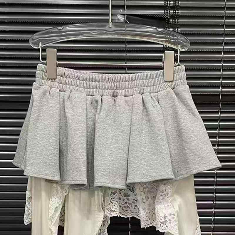 スカート レディース 春夏 レース Aライン ハイウエスト ミニスカート バレエ風 ケーキスカート ガーリー かわいい グレー ポリエステル