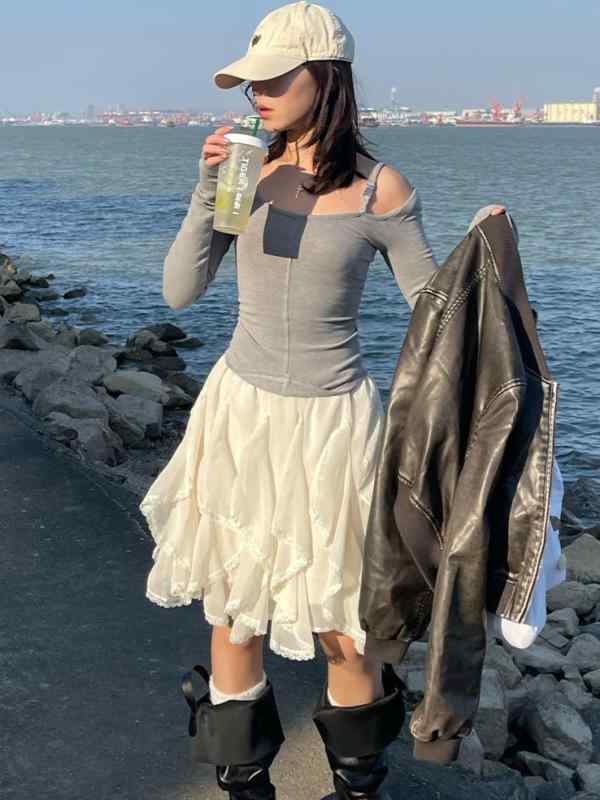 スカート レディース 春夏 Aラインスカート ミニスカート ハイウエスト ギャザースカート フリル 裾フリル ポリエステル 白色