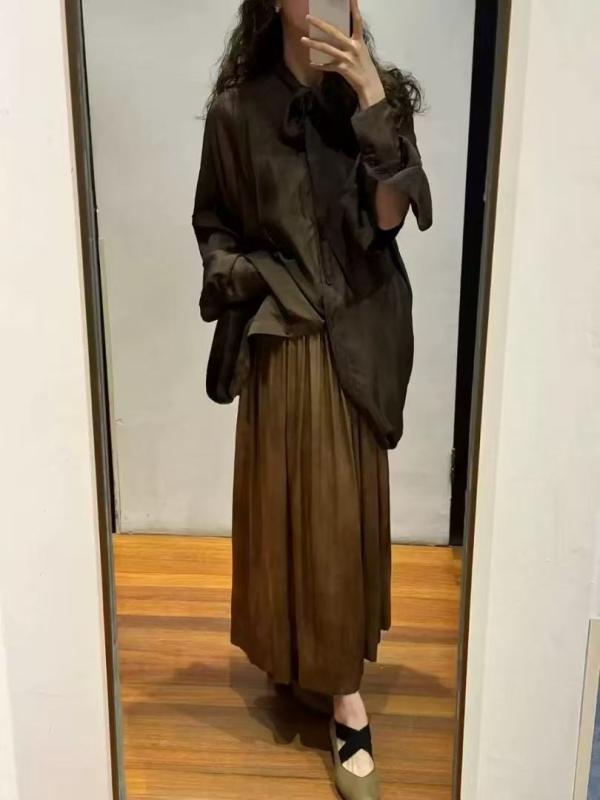 スカート レディース 不規則 銅アンモニア繊維 ビスコース レーヨン 手染め 長め丈 褶? Street ファッション ダークブラウン シャンパン ラスティックレッド S M L｜Tanzan