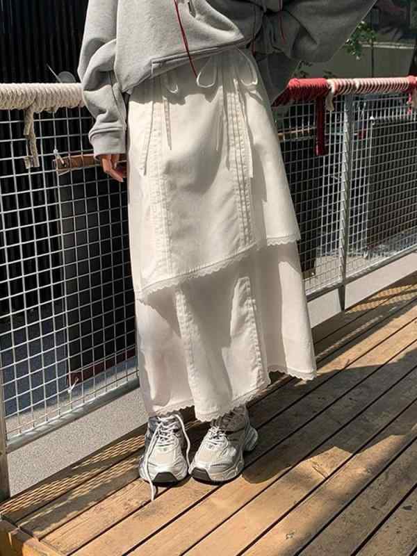 スカート レディース 春秋 レース ハイウエスト アシンメトリー ミモレ丈 ケーキスカート Aラインスカート 通勤 きれいめ