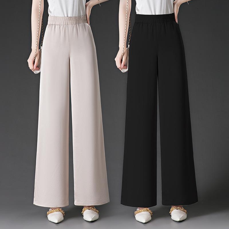 パンツ レディース アセテート ワイドレッグ ストレート 丈長 ハイウエスト ゆったり 薄手 スラックス 文芸風 7XL 9XL ブラック 黒 ベージュ 普段使い