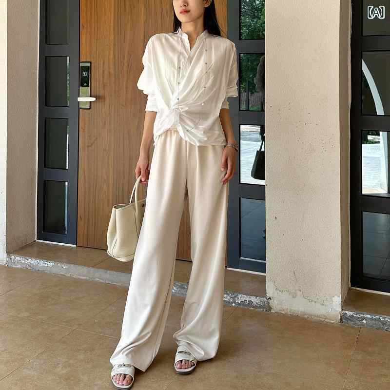 パンツ レディース 三菱 抗シワ モダール 桑蚕糸 ワイドレッグパンツ イージーパンツ リラックスパンツ ルームウェア 部屋着 春夏 秋冬 ブラック グレー オフホワイト