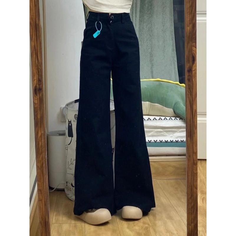 ジーンズ レディース 黒色 高身長向け ハイウエスト ワイドレッグ デニムパンツ ゆったり 美脚 脚長効果 トレンド ジーパン Gパン 着痩せ
