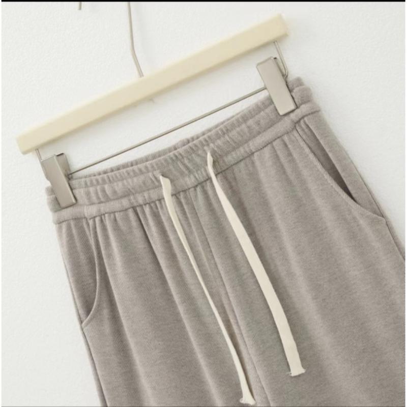 パンツ レディース デーロン リブニット ワイドレッグパンツ リラックス ルーズフィット ミディアムウエスト フルレングスパンツ ポケット付き ゆったり 春秋 日韓スタイル カジュアル 米灰 石墨灰