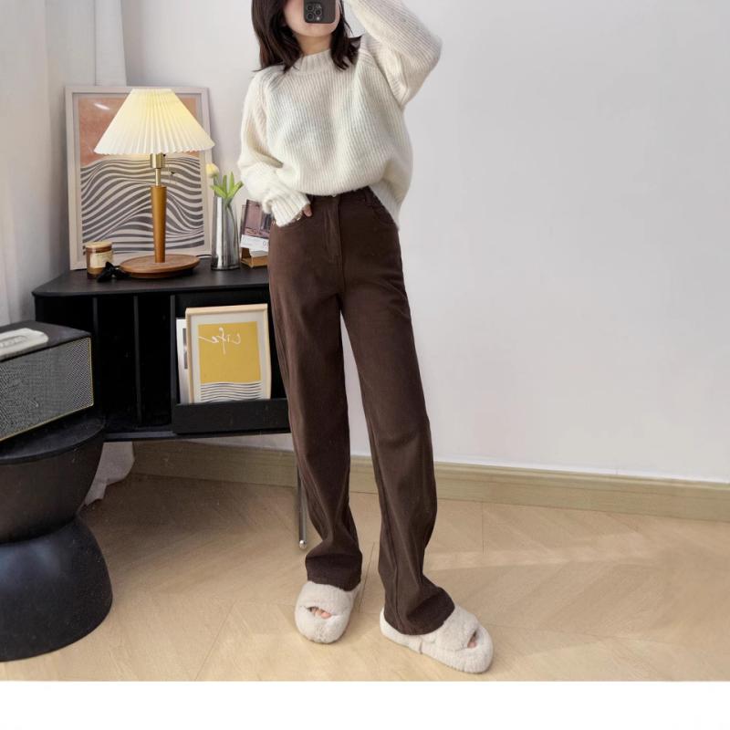 デニム レディース 秋冬 暖色系 裏起毛 杏色 コーヒー色 ジーンズ ゆったり ワイドレッグ ストレート あったか ズボン パンツ S M L XL カジュアル