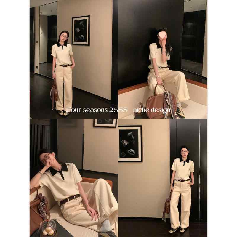 デニム レディース 春 白 ワイドレッグ ストレート ロングパンツ ルーズパンツ ハイウエスト サンドベージュ ジーパン Gパン