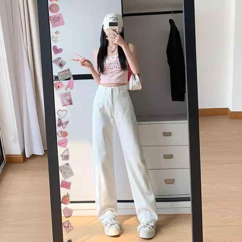 ジーンズ レディース 高身長 ワイドレッグパンツ デニムパンツ ハイウエスト 美脚 ゆったり 体型カバー 白 S M L XL 春夏