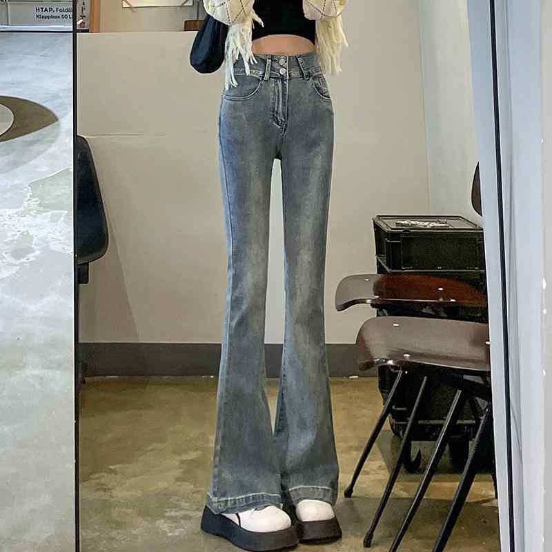 デニム レディース 微フレアパンツ ジーンズ ジーパン ハイウエスト スタイルアップ 脚長効果 裾フリンジ カットオフ XS S M L XL 2XL かわいい ガーリー 7号 9号 11号 13号