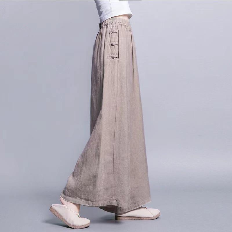 パンツ レディース 春夏 コットンリネン ワイドレッグパンツ ゆったり ハイウエスト 九分丈 再生繊維混紡 杏色 コーヒー色 ブラック 文芸風 リラックス おしゃれ着 普段使い